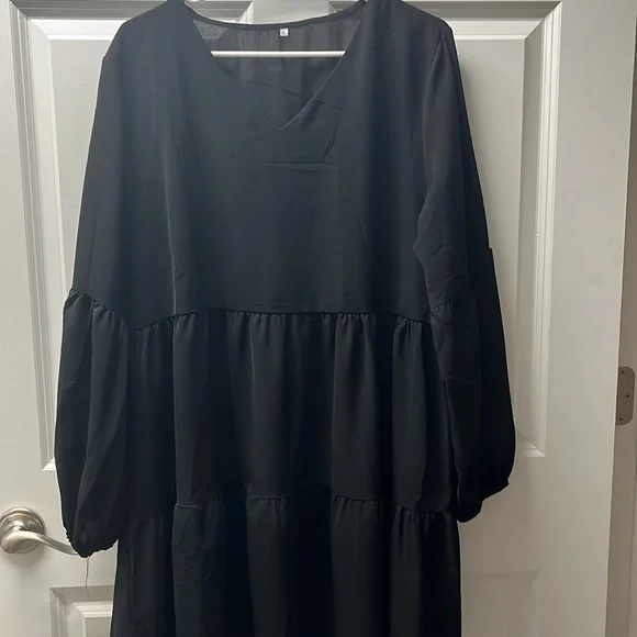 Black Long Sleeve Ruffle Dress - Picture 2 of 6